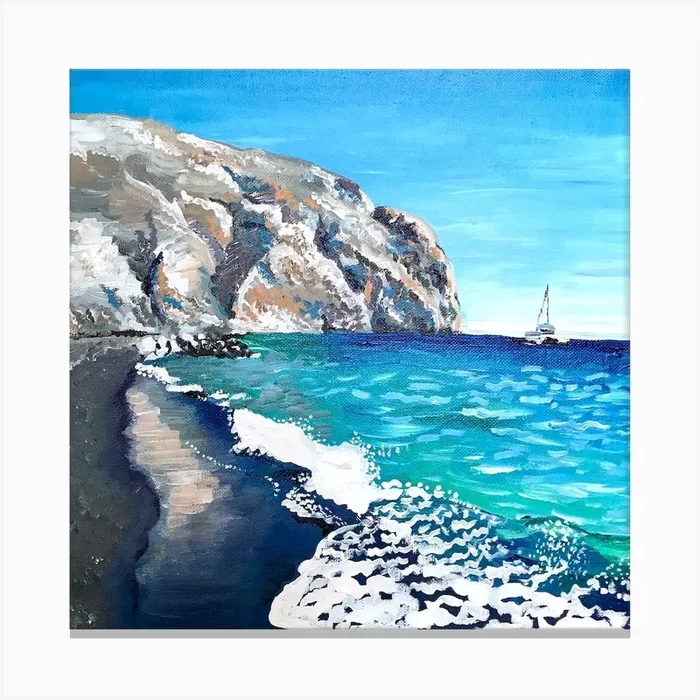 Black Sand Beach Square Canvas Print by Key and Sea Creative