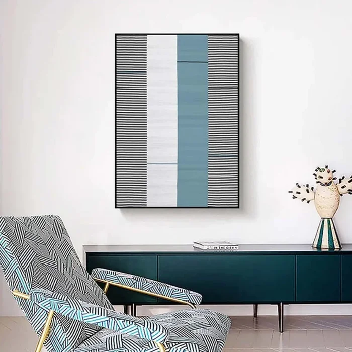 Black White Lines Hand Painted Wall Art