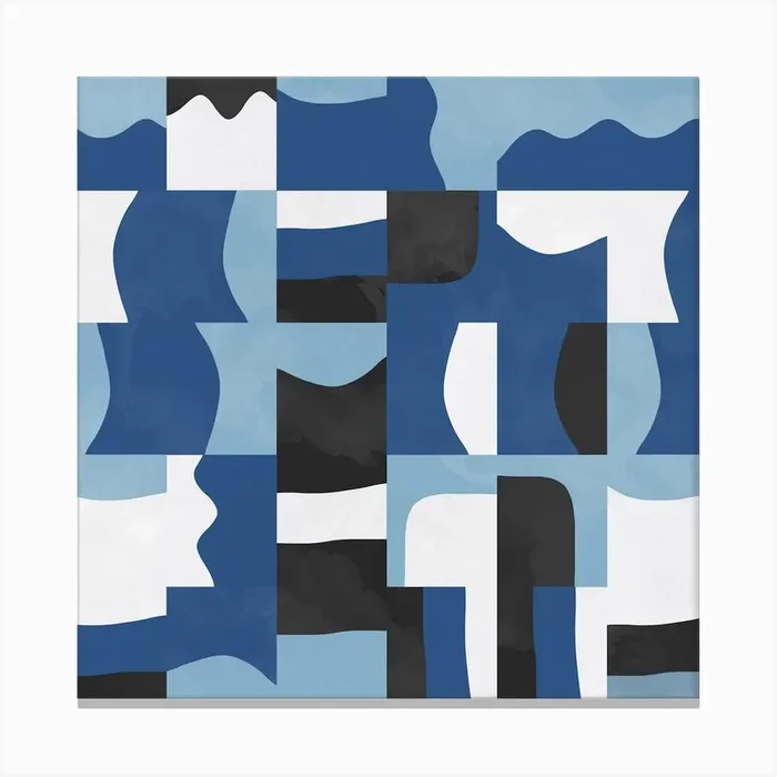 Blocks Cubes Blue Black Square Canvas Print by Ninola Design