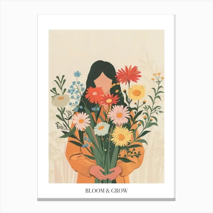 Bloom And Grow Spring Girl With Wild Flowers 1 Canvas Print by Dreamy Seasons Art