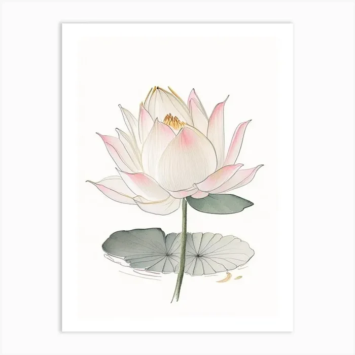 Blooming Lotus Flower In Lake Pencil Illustration 1 Art Print by The Artsy Florist