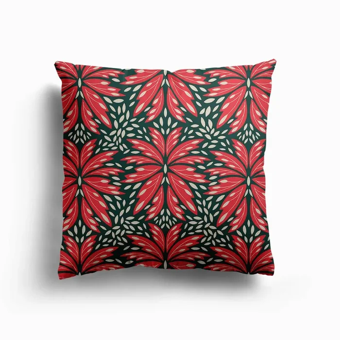 Blooming Red Blast Canvas Cushion by Rebecca Woolbright