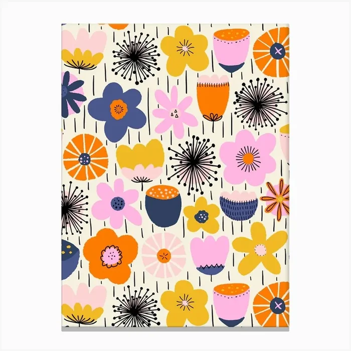 Blooming Scandinavian Retro Flowers Soft Multicolor Canvas Print by Sandra Hutter Designs