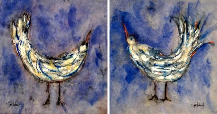 Blue Bird With Tail Feathers 1 and 2