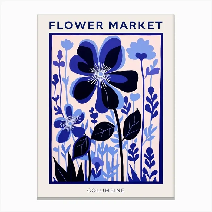 Blue Flower Market Poster Columbine 1 Canvas Print by Botanic Studio