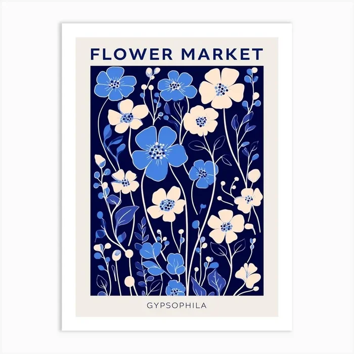 Blue Flower Market Poster Gypsophila 4 Art Print by Botanic Studio