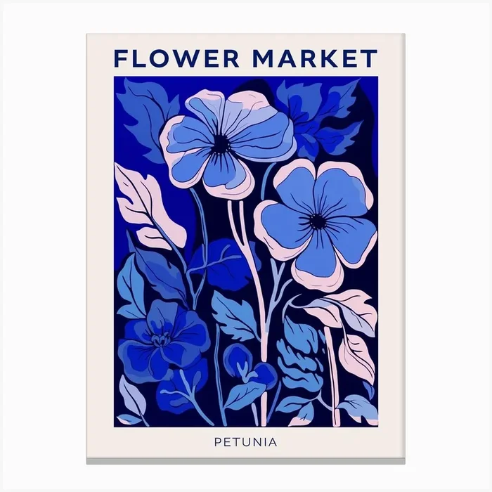 Blue Flower Market Poster Petunia 3 Canvas Print by Botanic Studio