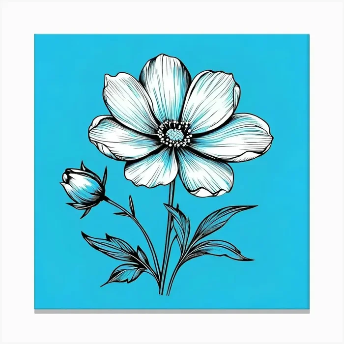 Blue Flower On Blue Background Canvas Print by Art shop