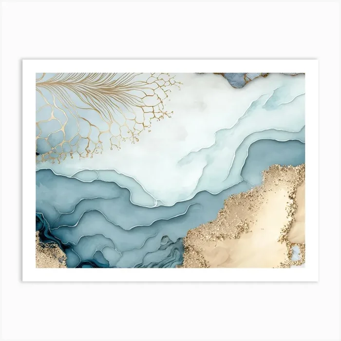 Blue Gold Marble Abstract 2 Art Print by Artsy Bessy