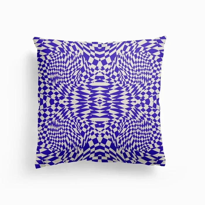 Blue Kaleidoscope Checker 2 Canvas Cushion by Little Dean