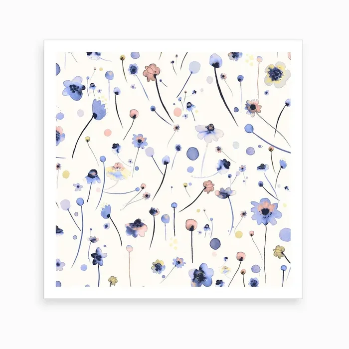 Blue Soft Flowers Square Art Print by Ninola Design