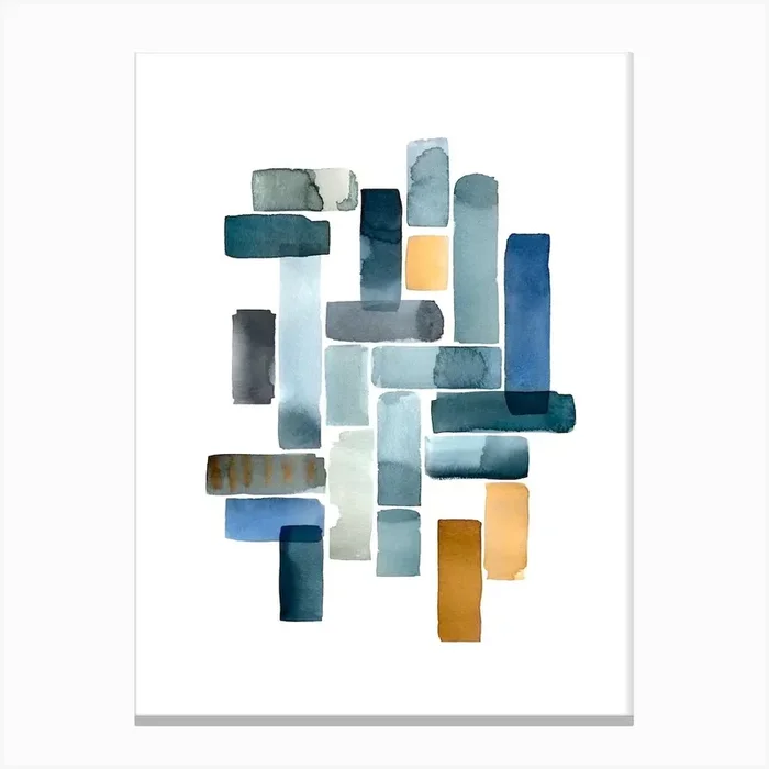 Blue Yellow Brush Stroke Canvas Print by Luna Art