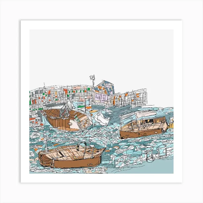Boats In The Harbor Art Print by mugmasterpieces