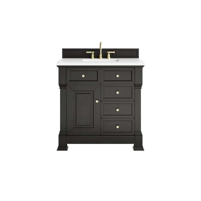 Brookfield 36 ” Single Vanity, Black Onyx, w/ 3 CM White Zeus Silestone® Top