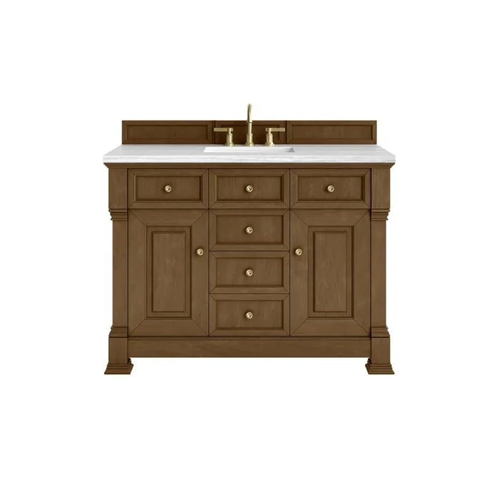 Brookfield 48 ” Single Vanity, Honey Oak w/ 3 CM Arctic Fall Solid Surface Top