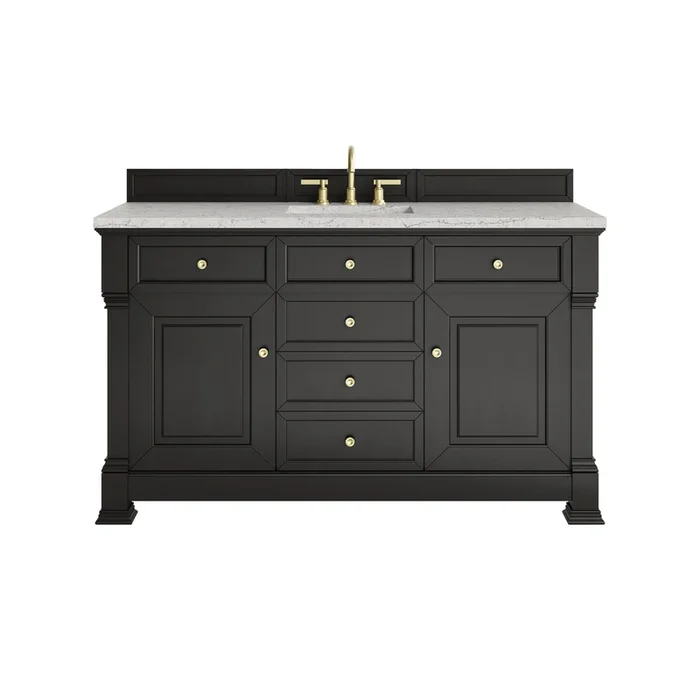 Brookfield 60 ” Single Vanity, Black Onyx w/3CM Eternal Jasmine Pearl Silestone Top w/ FreePower Wireless Charger
