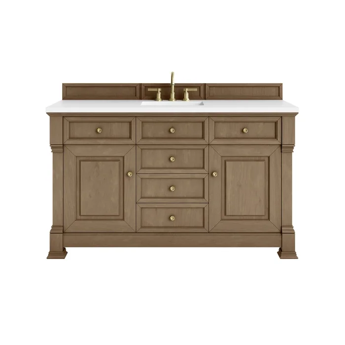 Brookfield 60 ” Single Vanity, Pecan w/ 3 CM Carrara White Marble Top