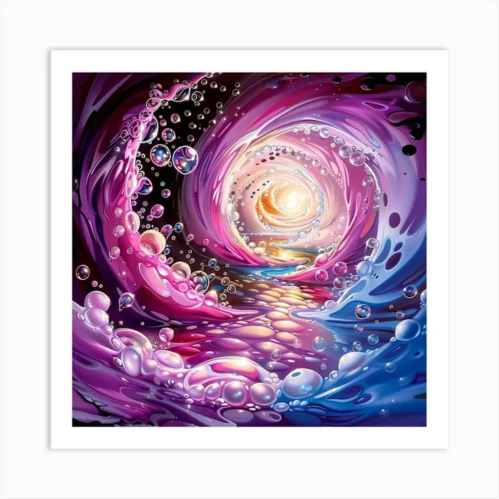 Bubbling Vortex In Pink, Blue, and Purple Abstract Art Print by Lozzerly