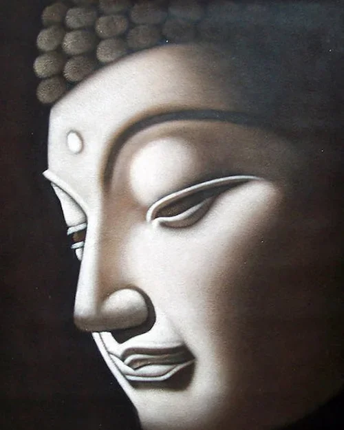 Buddha Portrait Oil Painting on Canvas in Vintage Shade