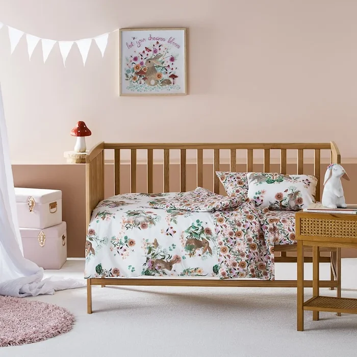 Bunny Garden White Cot Quilt Cover Set