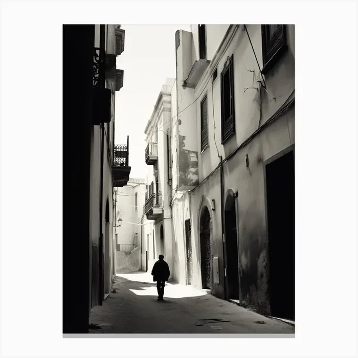 Cagliari, Italy, Mediterranean Black And White Photography Analogue 3 Canvas Print by Monochrome Vistas