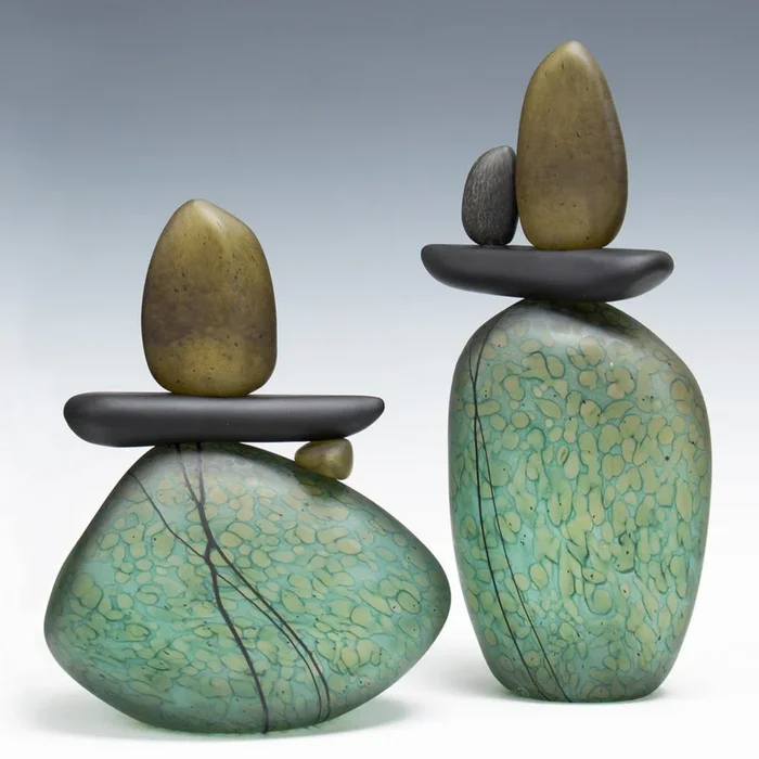 Cairn Rock Totems in Teal – Tall Cairn in Teal