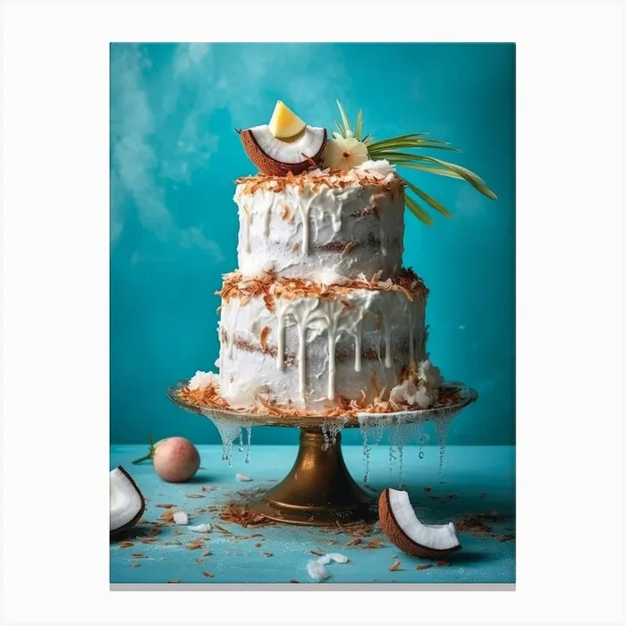 Cake With Coconuts sweet food Canvas Print by JBJart Justyna Jaszke