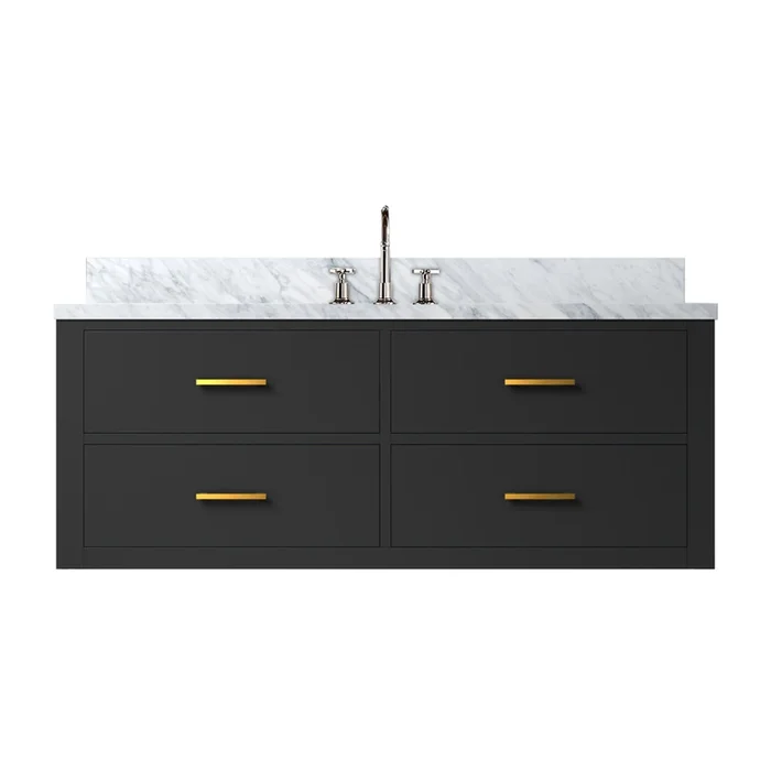 Castor 48 in W x 22 in D Black Double Bath Vanity, Carrara Marble Top, and Faucet Set