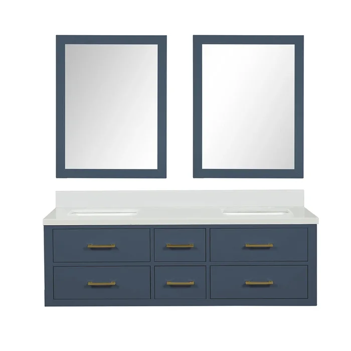 Castor 60 in W x 22 in D Blue Double Bath Vanity, Cultured Marble Top, and 28 in Mirrors