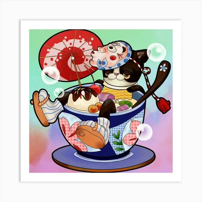Cat In A Cup Art Print by nemesis