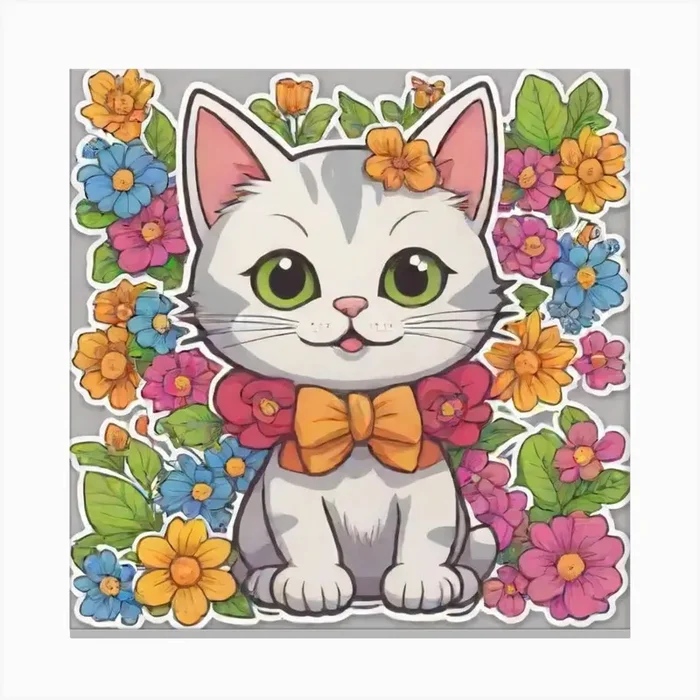 Cat In Flowers Canvas Print by NooBoutiqueDesigner