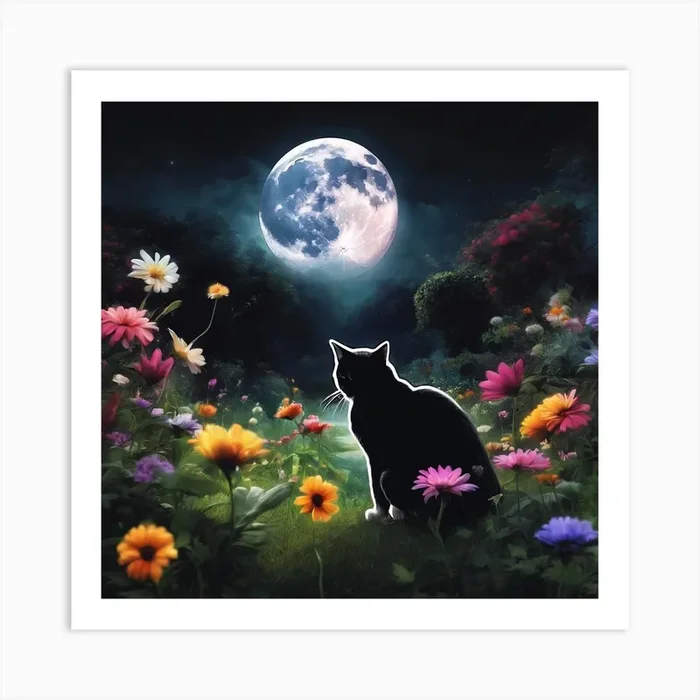 Cat In The Moonlight Art PrintH by hammadi
