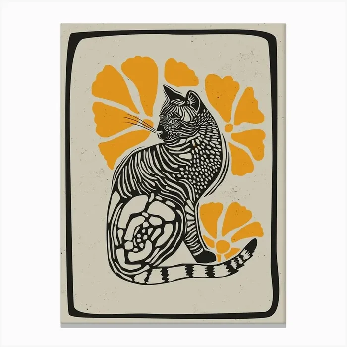 Cat Linocut Style Canvas Print by Indigo Rain