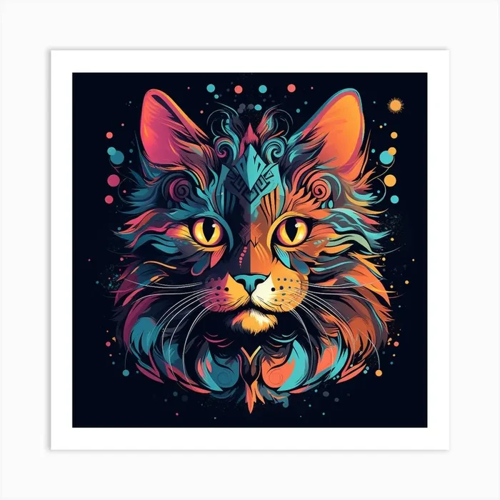Cat Psychedelic Art PrintL by Lekittykorner