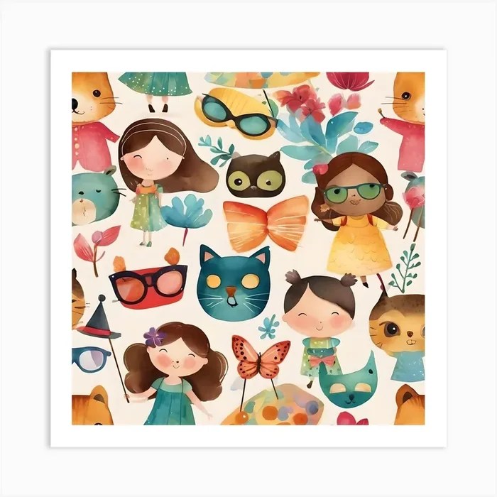 Cats and Kids Art PrintL by LuciaGeorge