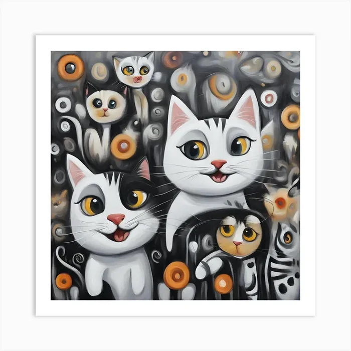 Cats In A Circle Art Print by Hassan Rehman