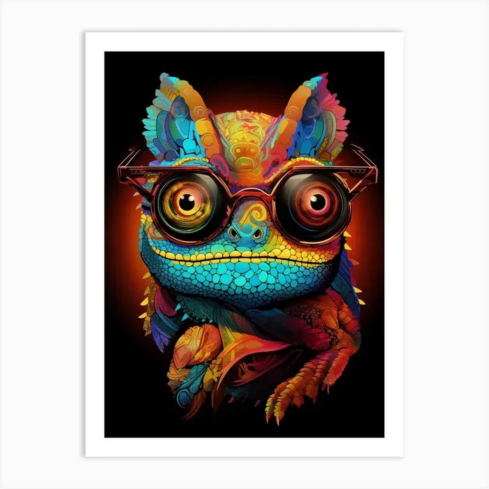 Chameleon in glasses mandala Art Art Print by khoobi’s Art