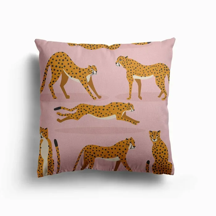 Cheetahs On Pink Canvas Cushion by BlueLela