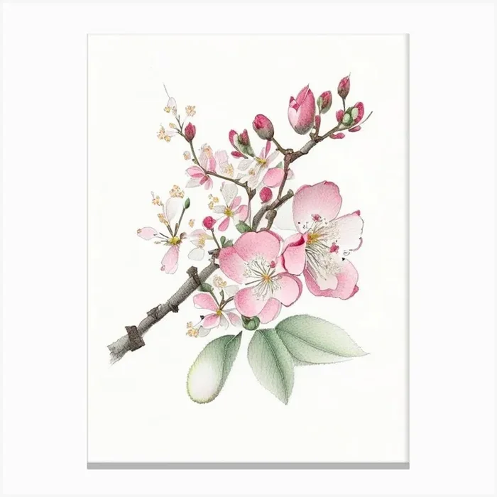 Cherry Blossom Floral Quentin Blake Inspired Illustration 2 Flower Canvas Print by The Artsy Florist