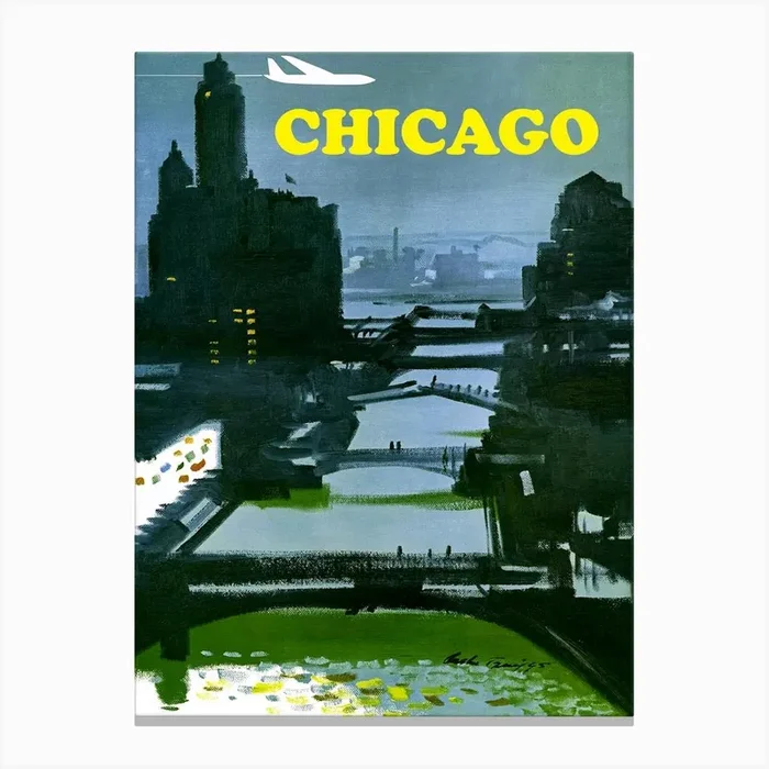 Chicago Vintage Airline Poster Canvas Print by Vintage Spirit