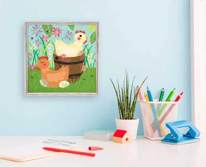 Chicken Pair Mini Framed Canvas
