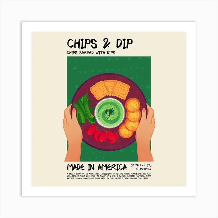 Chips And Dip Square Art Print by Red Hearts Studio