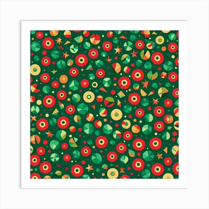 Christmas like Pattern, A Pattern Featuring Abstract Geometric Shapes With Lines Green And Red Colors, Flat Art, 117 Art PrintPP by Pattern playroom