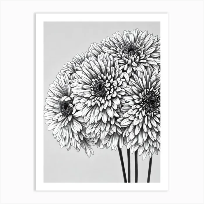 Chrysanthemums B&W Pencil 2 Flower Art Print by The Artsy Florist