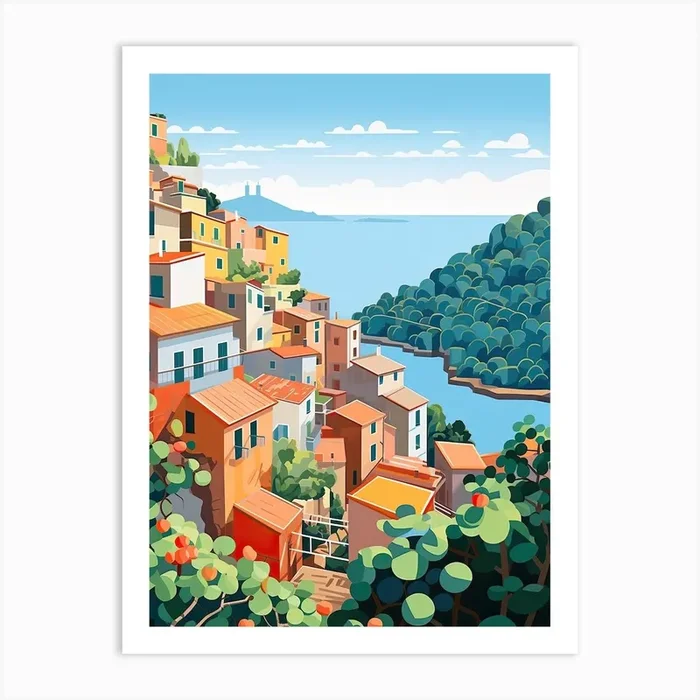 Cinque Terre, Italy, Graphic Illustration 4 Art Print by Dreamy Seasons Art