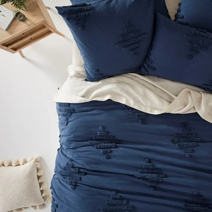 Cleo Chenille Navy Quilt Cover Set + Separates