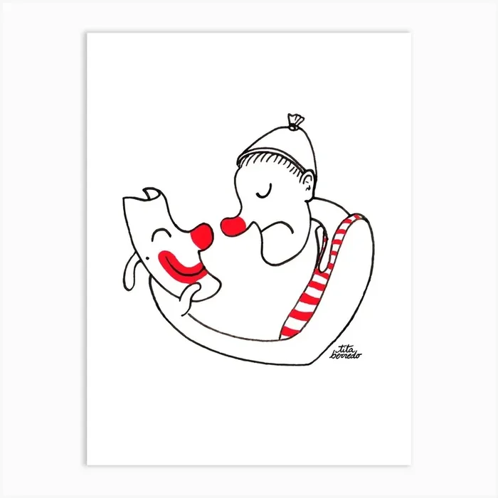 Clown Face Sad Art Print by Tita Berredo