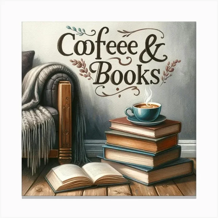 Coffee And Books Coffee Lover Wall Print Art A Cozy And Intellectual Scene Perfect For Adding Warmth And Charm To Any Space, Celebrating The Love Of Coffee And Reading Canvas Print by Tendancyshop