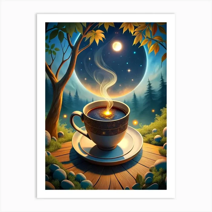 Coffee Cup In The Forest Art Print by Henky