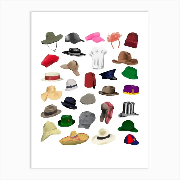 Collection of hats Art Print by KimmiDrawsThings